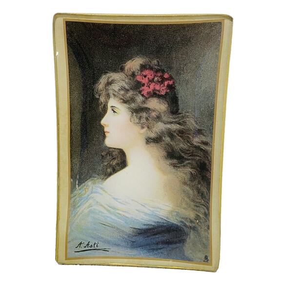Asti Glass Pin Vanity Ring Dish Small Tray Edwardian Victorian Woman Portrait - Picture 1 of 7